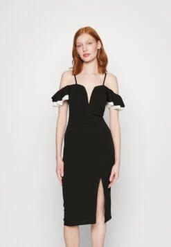 Wal G Simah Frill Midi Dress - Jerseyjurk - Black/White
