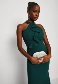 Wal G Tilly Ruffle Halter Neck Maxi Dress - Jerseyjurk - Forest Green -Wal G 179956e9e2ee4f2b913ad3f55585877a scaled