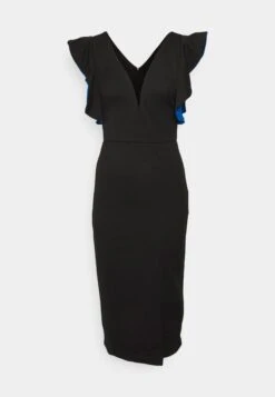 V Neck Ruffle Sleeve Midi Dress - Cocktailjurk - Black/Royal Blue -Wal G 20d13f3316e147b892101abbc14f6e8c scaled