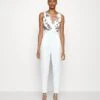 Contrast Plunge - Jumpsuit - White