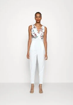 Contrast Plunge - Jumpsuit - White