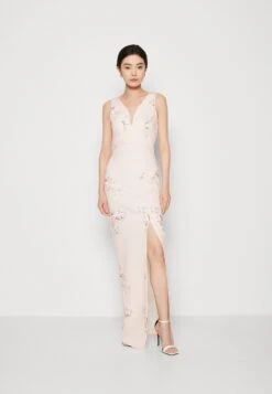 Wal G Wedding Dolly V Neck Print Maxi - Jerseyjurk - Apricot/Multi-Coloured