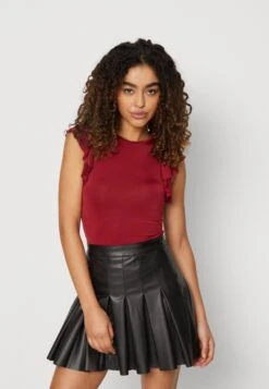 Wal G Ben Ruffle Bodysuit - T-Shirt Print - Burgundy