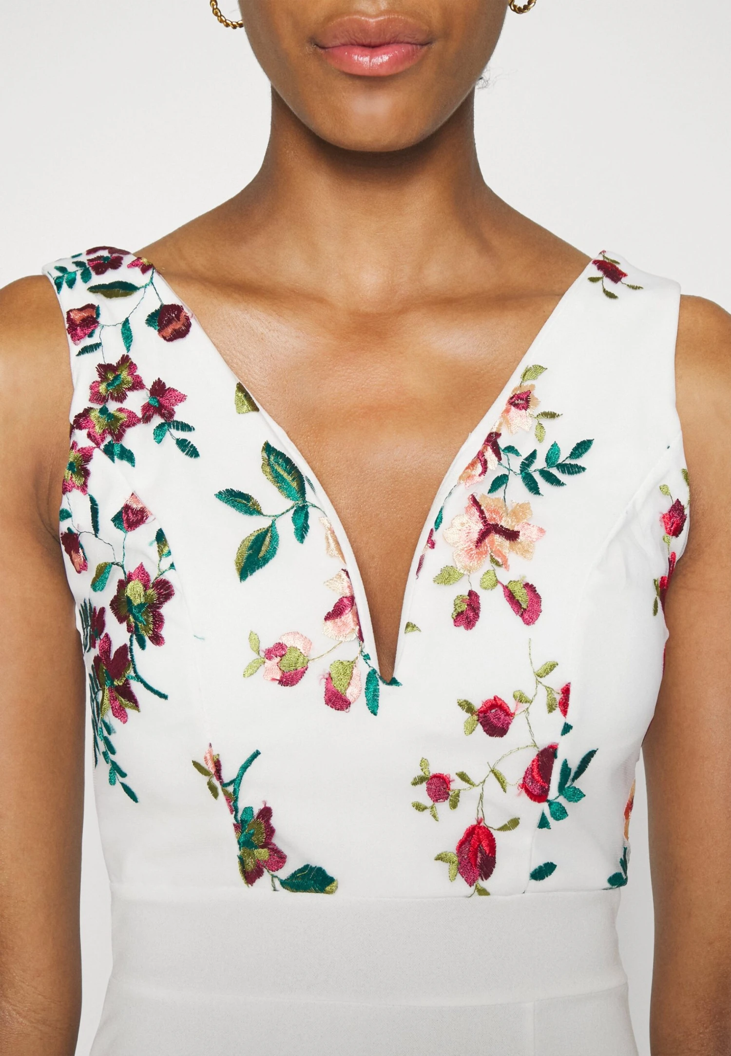 Embroidered V Neck Rose Midi - Jurk - White Floral 6 Embroidered V Neck Rose Midi - Jurk - White Floral - Afbeelding 6