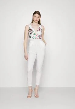 Wal G Print Contrast Plunge- Jumpsuit - White