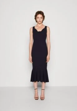 Wal G Anabella Ruffle Bottom Midi - Jerseyjurk - Navy Blue