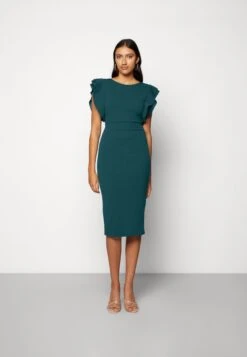 Wal G Diana Ruffle Sleeve Midi Dress - Jerseyjurk - Dark Teal Blue