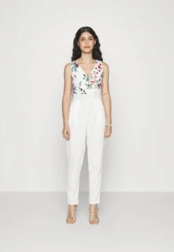 Contrast Plunge - Jumpsuit - White Floral