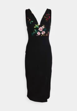 Wal G Embroidered V Neck Rose Midi - Cocktailjurk - Black Floral -Wal G 7ee8425516174b60b4cf9a1649393d8f scaled