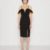 Wal G Simah Frill Midi Dress - Jerseyjurk - Black/Mango