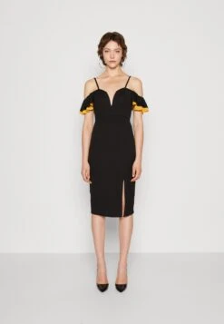Wal G Simah Frill Midi Dress - Jerseyjurk - Black/Mango