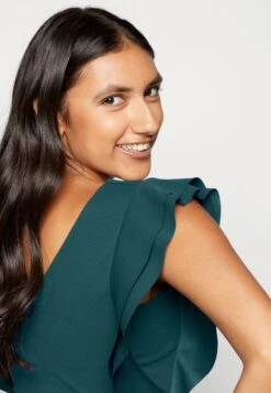 Wal G Diana Ruffle Sleeve Midi Dress - Jerseyjurk - Dark Teal Blue -Wal G 8b940b86b02b4d1f917d03c86ca46053 scaled