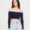 Wal G Hollie Off Shoulder Crop - Longsleeve - Navy