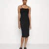 Cyndee Front Tie Midi Dress - Jerseyjurk - Black