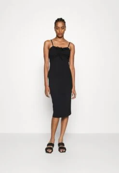 Cyndee Front Tie Midi Dress - Jerseyjurk - Black