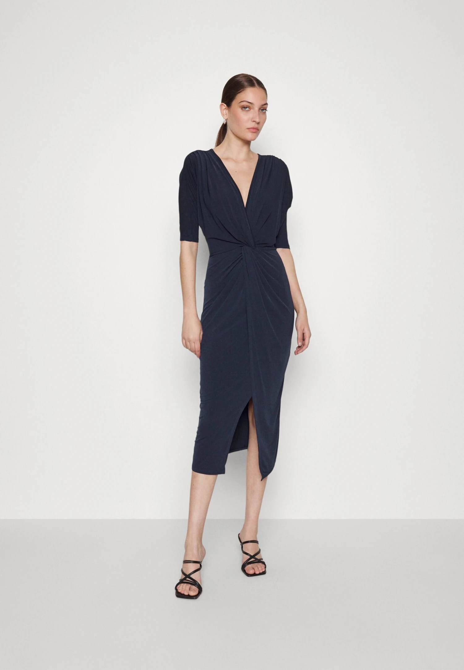 Knot Midi Dress - Jerseyjurk - Navy Blue 1 Knot Midi Dress - Jerseyjurk - Navy Blue