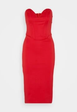 Wal G Dolly V Neck Midi - Jerseyjurk - Red -Wal G c135f9aabeb64b19b3a25a7a7cc7946d scaled