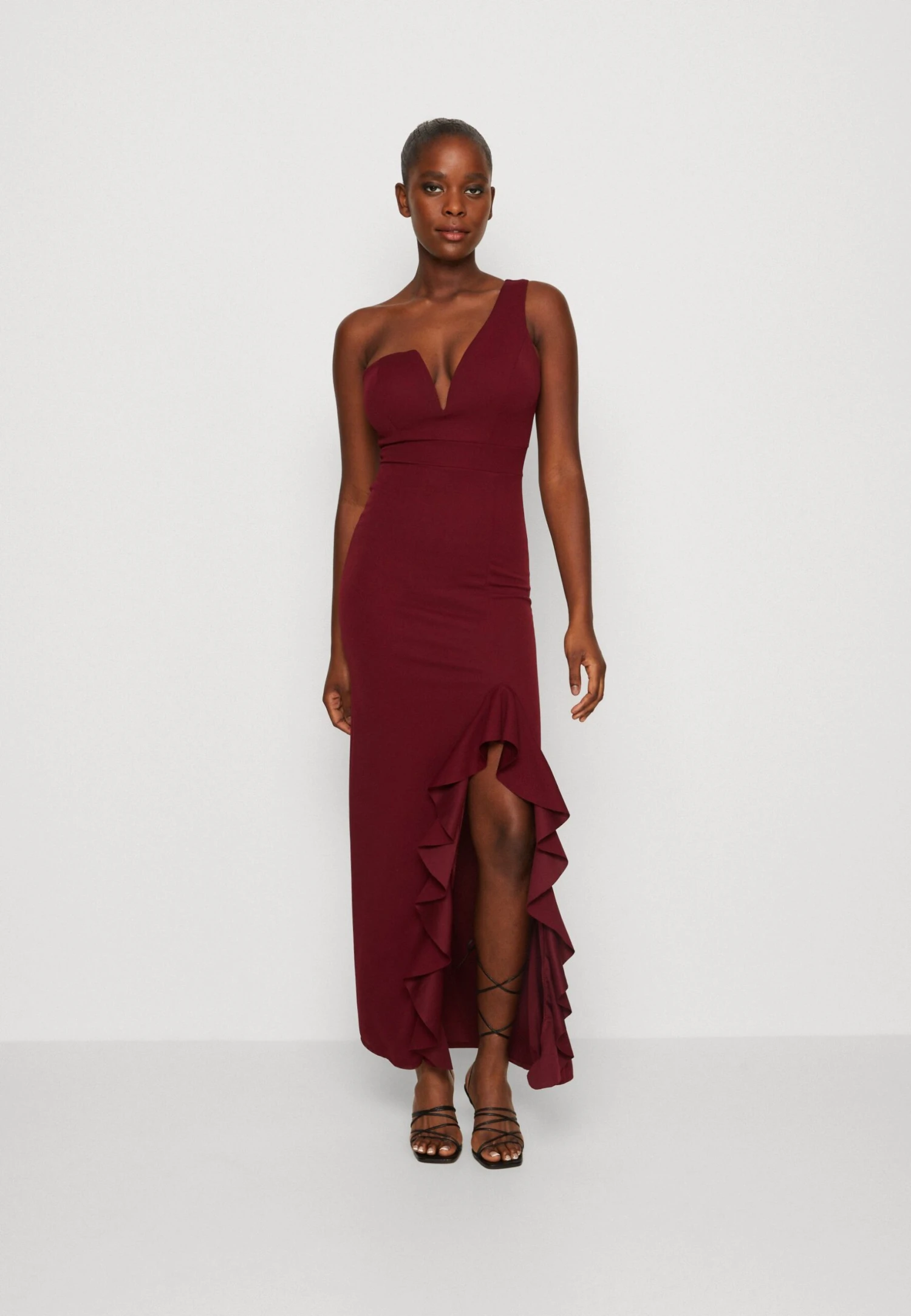 Wal G Soya One Shoulder Maxi Dress - Jerseyjurk - Berry Wine 1 Wal G Soya One Shoulder Maxi Dress - Jerseyjurk - Berry Wine