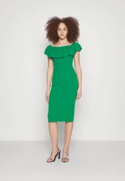 Wal G Himani Frill Neck Midi Dress - Jerseyjurk - Leaf Green