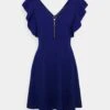 Wal G Danya Ruffle Sleeve Zip Skater Dress - Jerseyjurk - Electric Blue