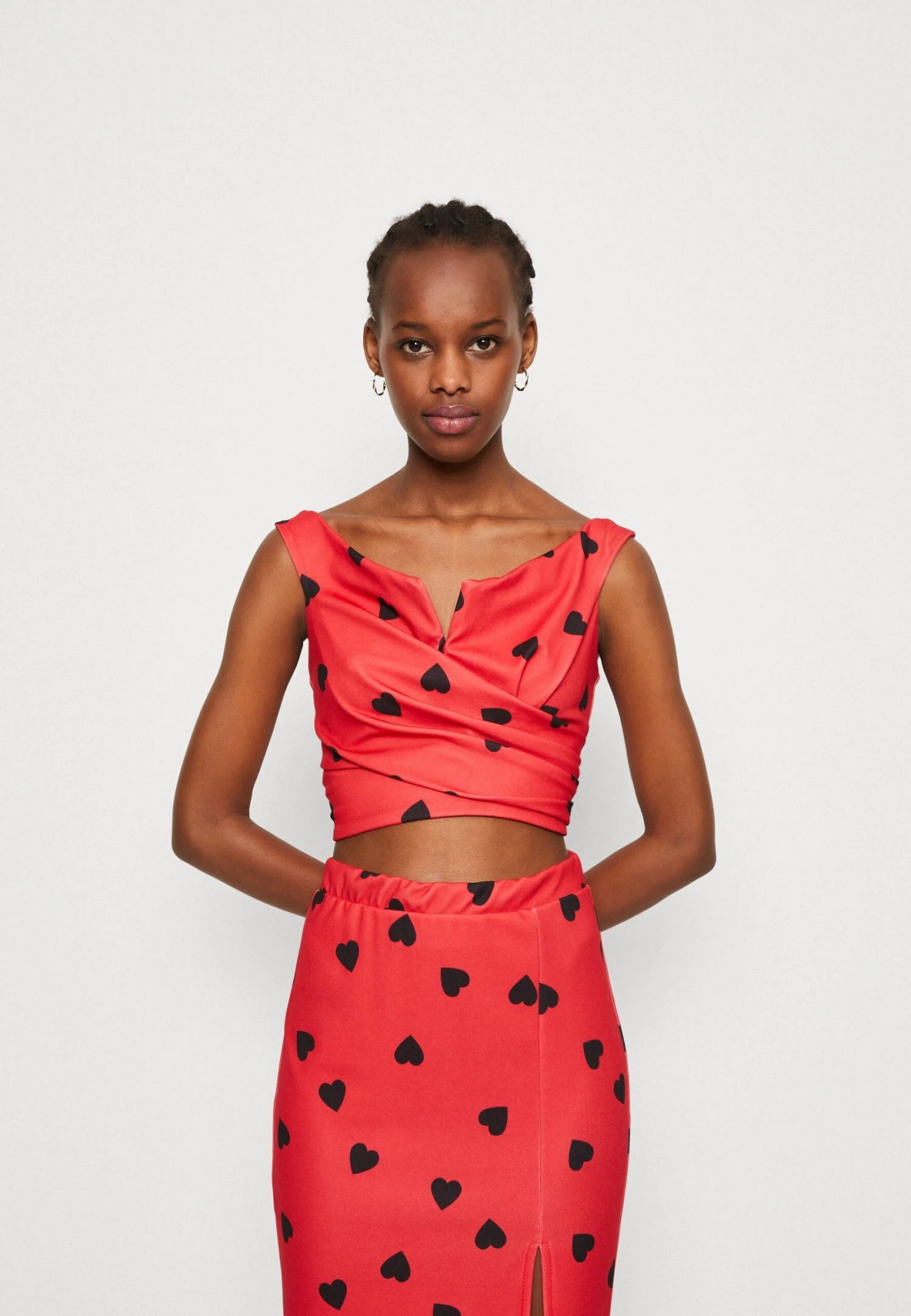 Wal G Valentines Heart Crop - Top - Red/Black 1 Wal G Valentines Heart Crop - Top - Red/Black